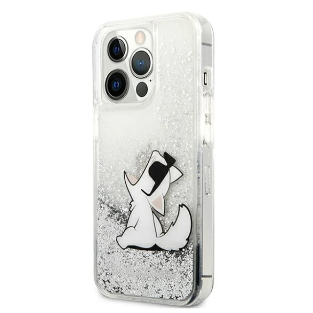 Чохол Karl Lagerfeld Liquid Glitter Choupette Fun для iPhone 13 Pro Max Silver (KLHCP13XGCFS)