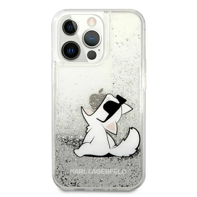 Чохол Karl Lagerfeld Liquid Glitter Choupette Fun для iPhone 13 Pro Max Silver (KLHCP13XGCFS)