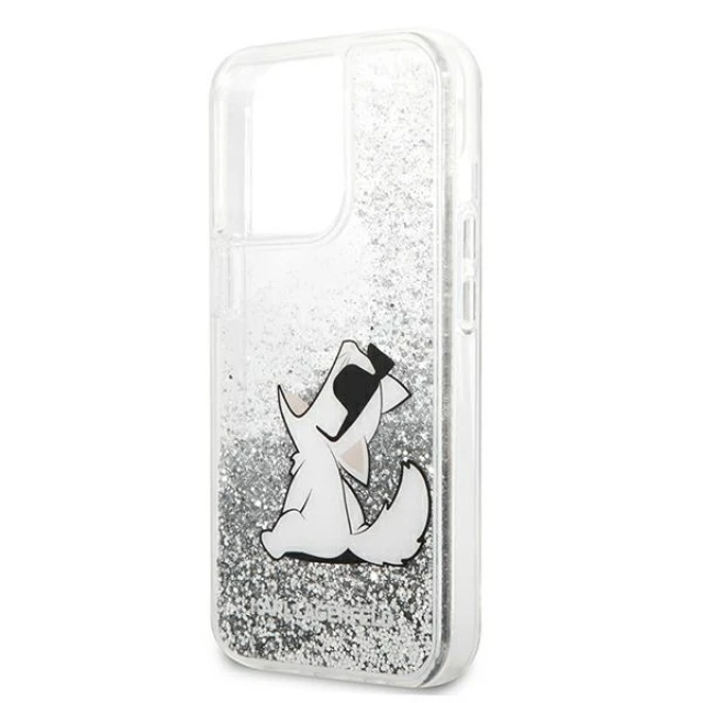 Чохол Karl Lagerfeld Liquid Glitter Choupette Fun для iPhone 13 Pro Max Silver (KLHCP13XGCFS)