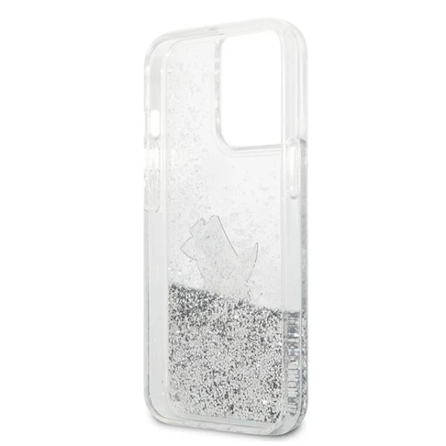 Чохол Karl Lagerfeld Liquid Glitter Choupette Fun для iPhone 13 Pro Max Silver (KLHCP13XGCFS)