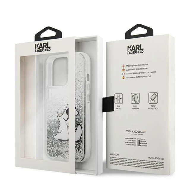 Чохол Karl Lagerfeld Liquid Glitter Choupette Fun для iPhone 13 Pro Max Silver (KLHCP13XGCFS)