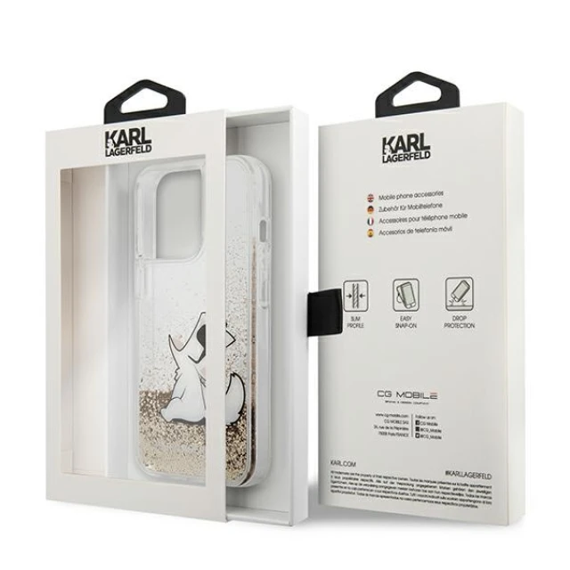 Чохол Karl Lagerfeld Liquid Glitter Choupette Fun для iPhone 13 Pro Max Gold (KLHCP13XGCFD)