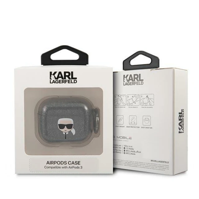 Чохол Karl Lagerfeld Glitter Karl's Head для AirPods 3 Black (KLA3UKHGK)