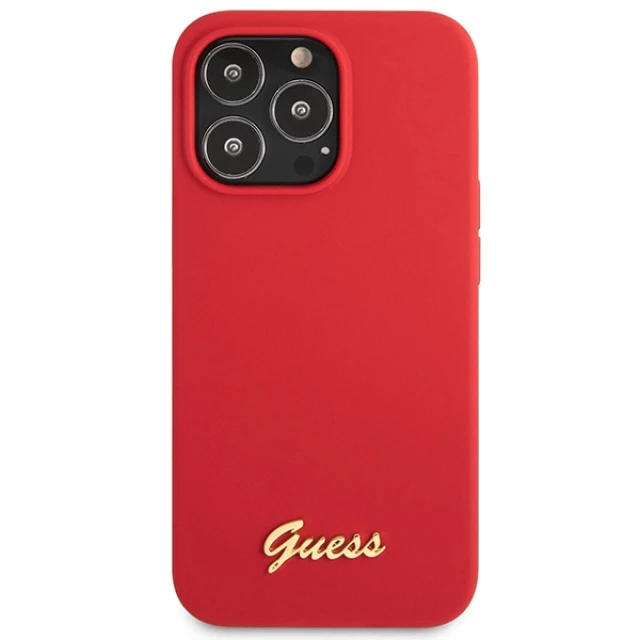 Чохол Guess Silicone Script Gold Logo для iPhone 13 Pro Max Burgundy (GUHCP13XLSLMGRE)