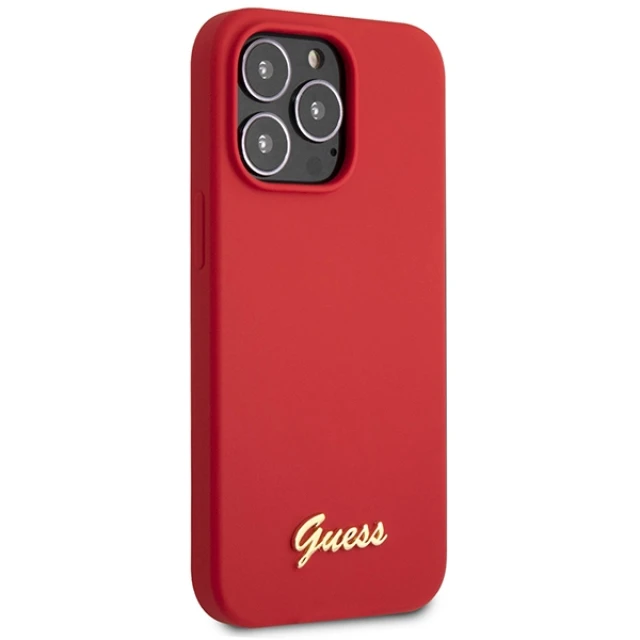 Чохол Guess Silicone Script Gold Logo для iPhone 13 Pro Max Burgundy (GUHCP13XLSLMGRE)