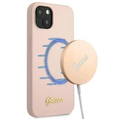 Чохол Guess Silicone Script Logo для iPhone 13 Pink with MagSafe (GUHMP13MLSLMGLP)