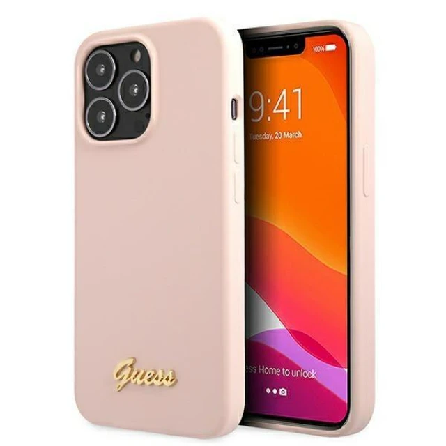 Чохол Guess Silicone Script Logo для iPhone 13 Pro Pink with MagSafe (GUHMP13LLSLMGLP)