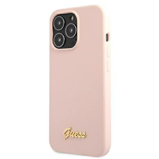 Чохол Guess Silicone Script Logo для iPhone 13 Pro Pink with MagSafe (GUHMP13LLSLMGLP)