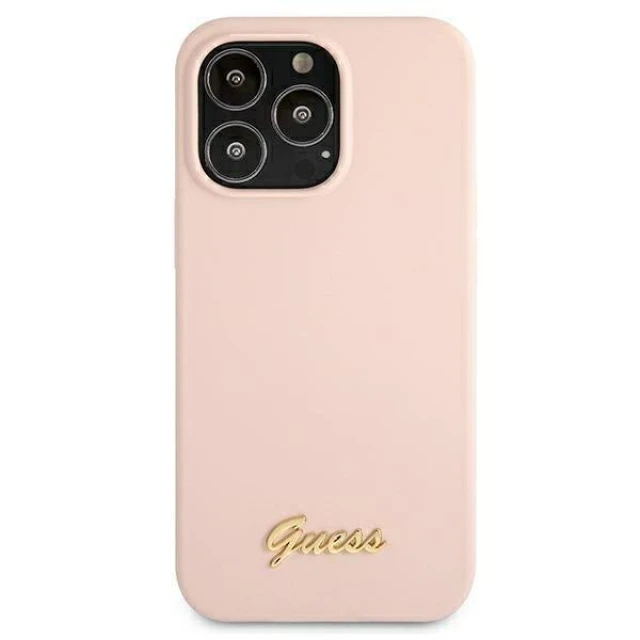 Чохол Guess Silicone Script Logo для iPhone 13 Pro Pink with MagSafe (GUHMP13LLSLMGLP)