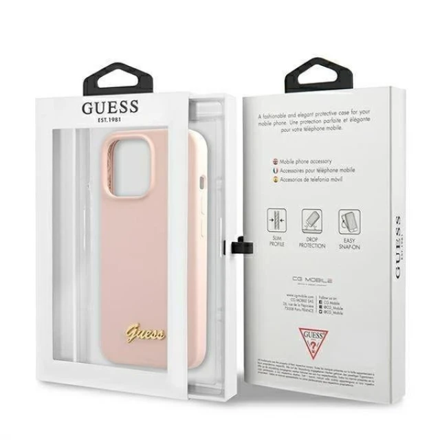 Чохол Guess Silicone Script Logo для iPhone 13 Pro Pink with MagSafe (GUHMP13LLSLMGLP)