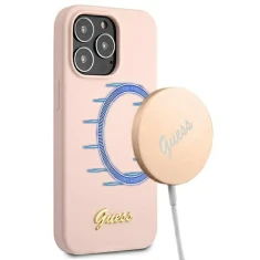 Чохол Guess Silicone Script Logo для iPhone 13 Pro Max Pink with MagSafe (GUHMP13XLSLMGLP)