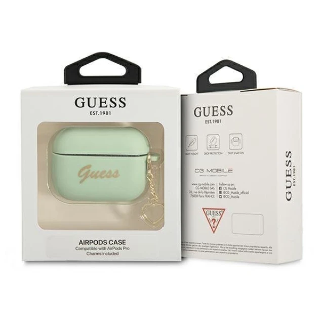 Чохол для навушників Guess Silicone Charm Heart для AirPods Pro Green (GUAPLSCHSN)