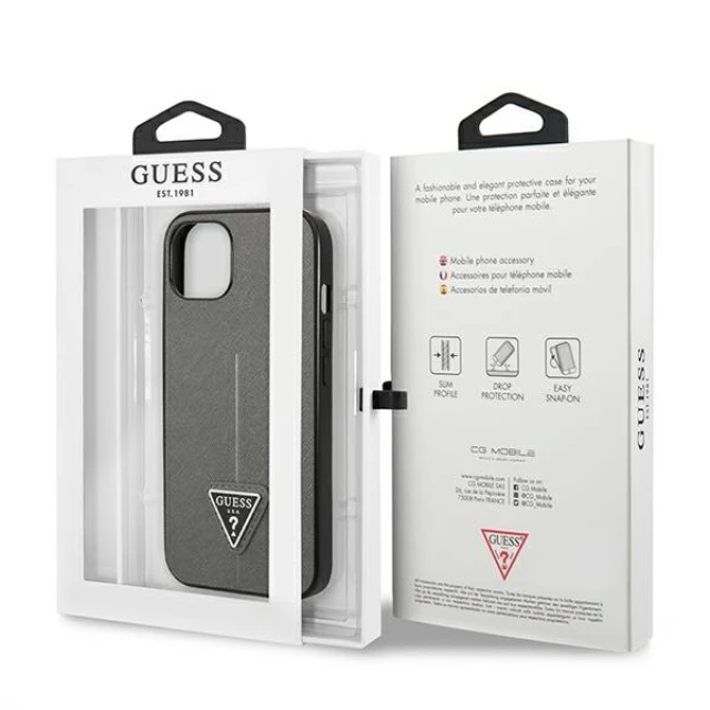 Чохол Guess SaffianoTriangle Logo для iPhone 13 Silver (GUHCP13MPSATLG)