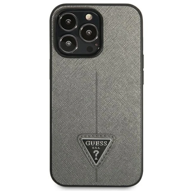 Чохол Guess Saffiano Triangle Logo для iPhone 13 Pro Max Silver (GUHCP13XPSATLG)
