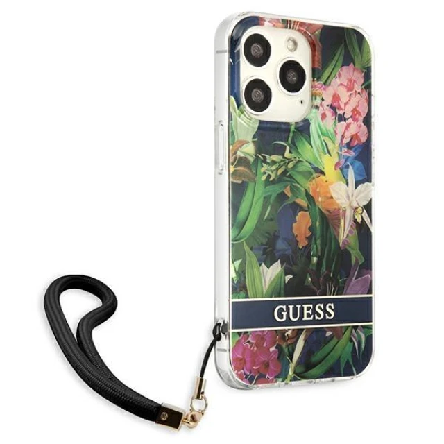 Чохол Guess Flower Strap для iPhone 13 Pro Blue (GUHCP13LHFLSB)