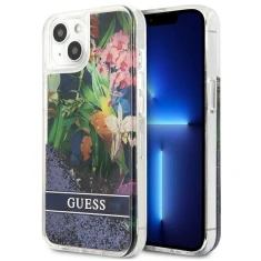 Чохол Guess Flower Liquid Glitter для iPhone 13 mini Blue (GUHCP13SLFLSB)