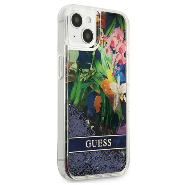Чехол Guess Flower Liquid Glitter для iPhone 13 mini Blue (GUHCP13SLFLSB)
