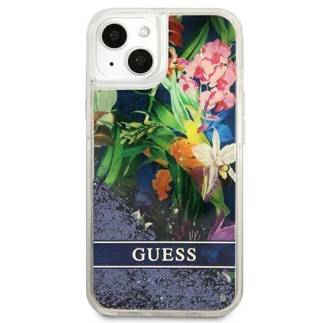 Чехол Guess Flower Liquid Glitter для iPhone 13 mini Blue (GUHCP13SLFLSB)