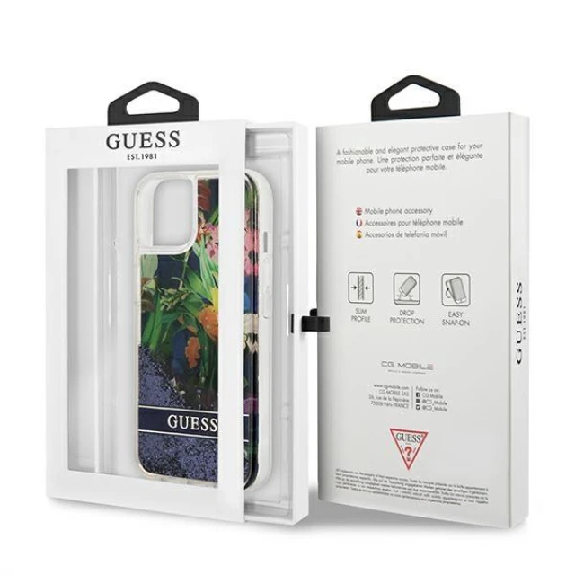 Чехол Guess Flower Liquid Glitter для iPhone 13 mini Blue (GUHCP13SLFLSB)
