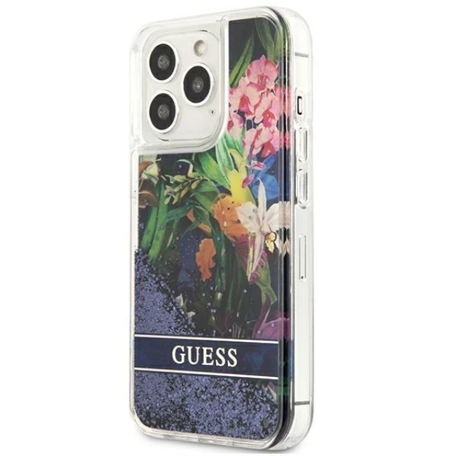 Чохол Guess Flower Liquid Glitter для iPhone 13 Pro Blue (GUHCP13LLFLSB)