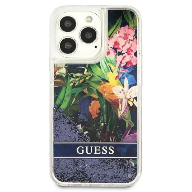 Чохол Guess Flower Liquid Glitter для iPhone 13 Pro Blue (GUHCP13LLFLSB)