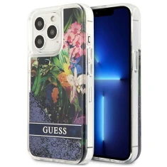 Чохол Guess Flower Liquid Glitter для iPhone 13 Pro Max Blue (GUHCP13XLFLSB)