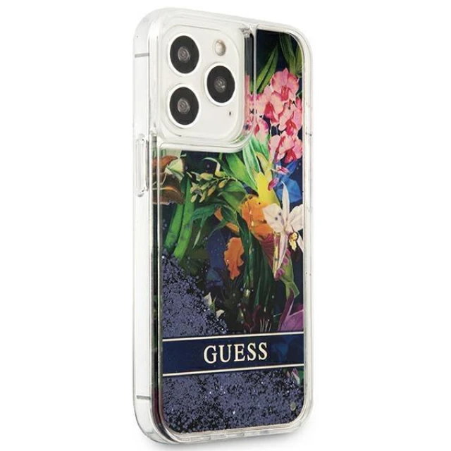 Чохол Guess Flower Liquid Glitter для iPhone 13 Pro Max Blue (GUHCP13XLFLSB)