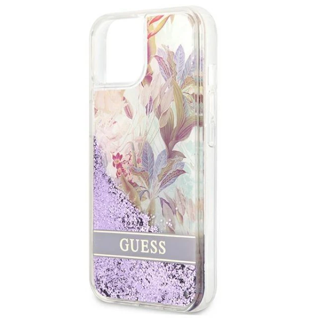 Чохол Guess Flower Liquid Glitter для iPhone 13 mini Purple (GUHCP13SLFLSU)
