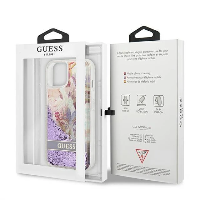 Чохол Guess Flower Liquid Glitter для iPhone 13 mini Purple (GUHCP13SLFLSU)