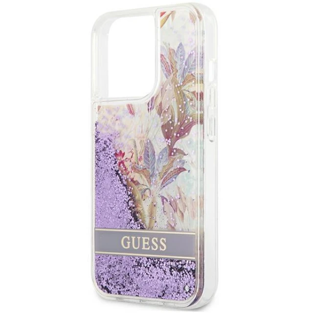 Чохол Guess Flower Liquid Glitter для iPhone 13 Pro Purple (GUHCP13LLFLSU)