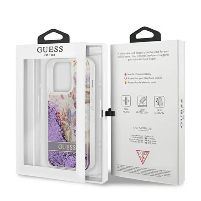 Чохол Guess Flower Liquid Glitter для iPhone 13 Pro Purple (GUHCP13LLFLSU)