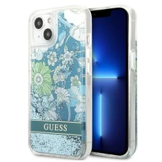 Чохол Guess Flower Liquid Glitter для iPhone 13 mini Green (GUHCP13SLFLSN)