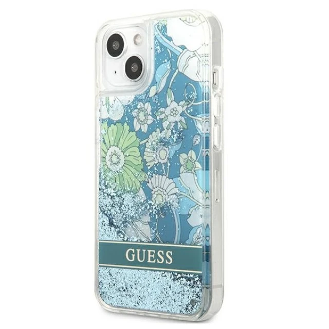 Чехол Guess Flower Liquid Glitter для iPhone 13 mini Green (GUHCP13SLFLSN)