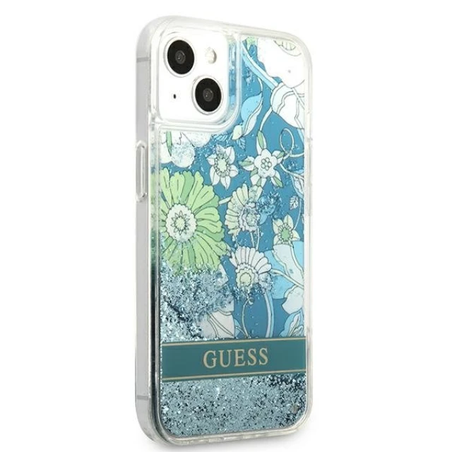 Чехол Guess Flower Liquid Glitter для iPhone 13 mini Green (GUHCP13SLFLSN)
