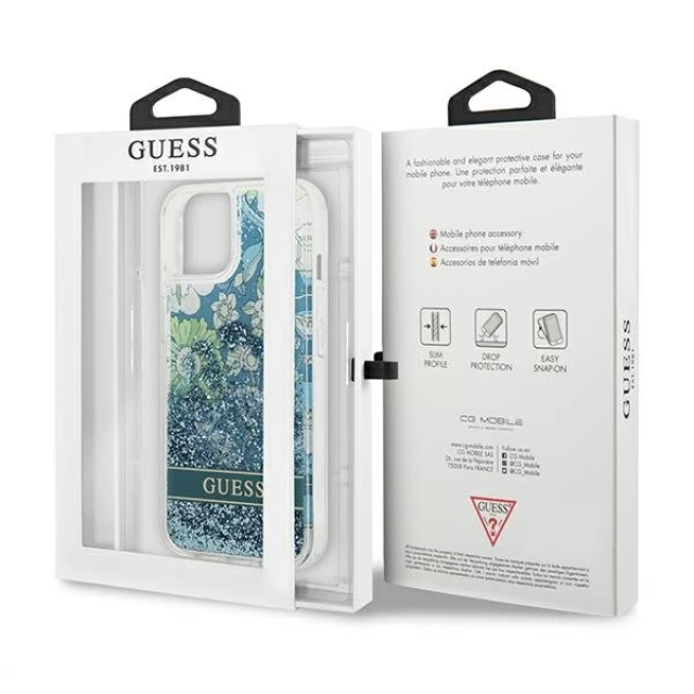 Чехол Guess Flower Liquid Glitter для iPhone 13 mini Green (GUHCP13SLFLSN)