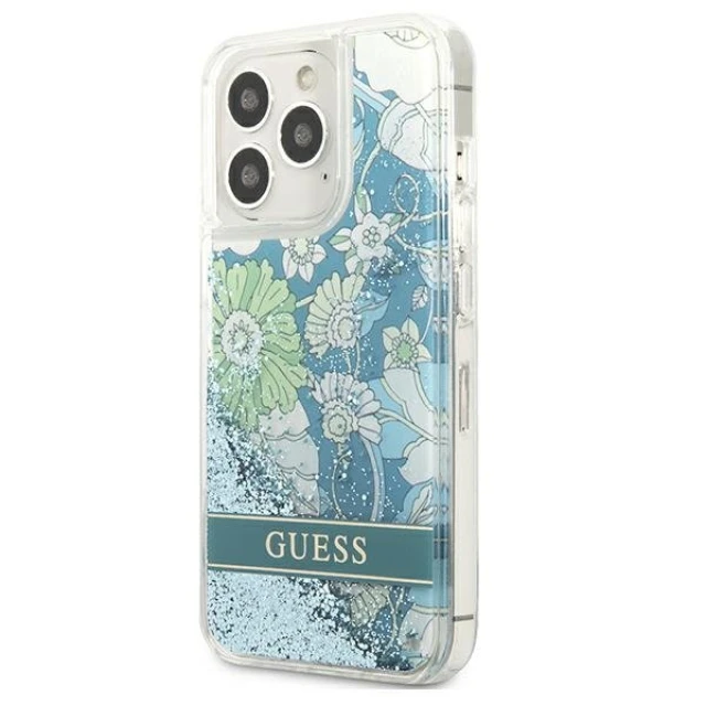 Чохол Guess Flower Liquid Glitter для iPhone 13 Pro Max Green (GUHCP13XLFLSN)