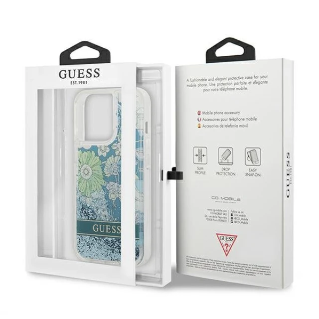 Чохол Guess Flower Liquid Glitter для iPhone 13 Pro Max Green (GUHCP13XLFLSN)