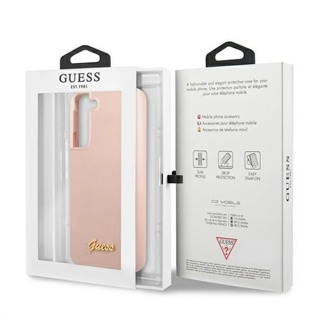 Чохол Guess Silicone Script Metal Logo для Samsung Galaxy S22 Plus Pink (GUHCS22MLSLMGPP)