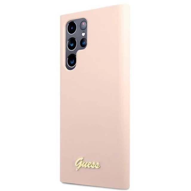 Чохол Guess Silicone Script Metal Logo для Samsung Galaxy S22 Ultra Pink (GUHCS22LLSLMGPP)