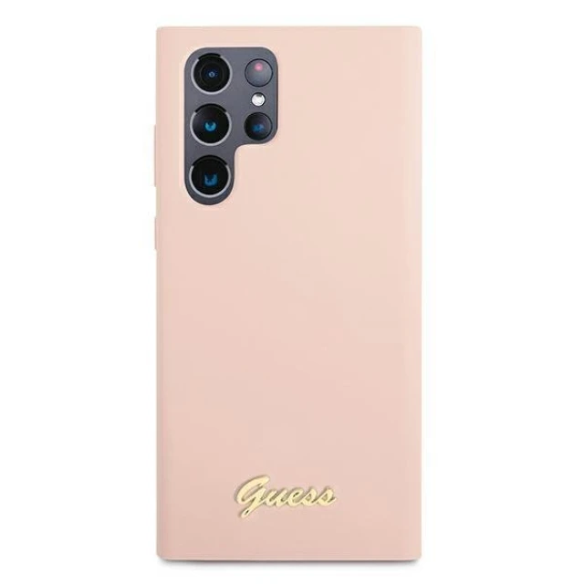 Чохол Guess Silicone Script Metal Logo для Samsung Galaxy S22 Ultra Pink (GUHCS22LLSLMGPP)