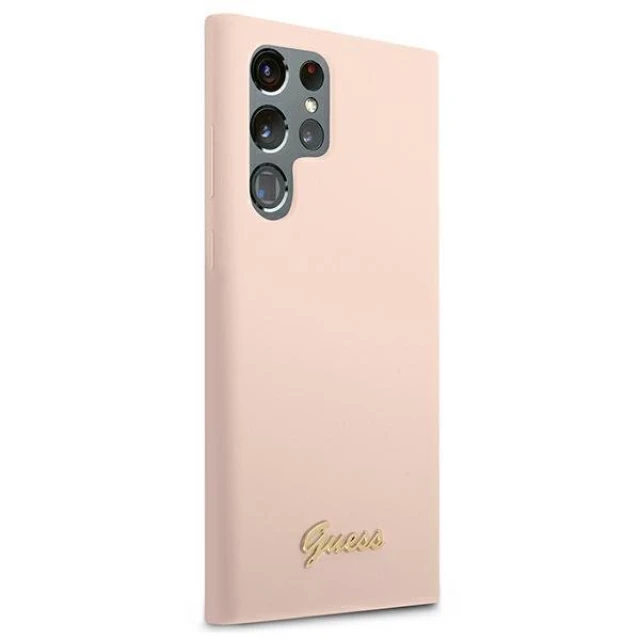 Чохол Guess Silicone Script Metal Logo для Samsung Galaxy S22 Ultra Pink (GUHCS22LLSLMGPP)
