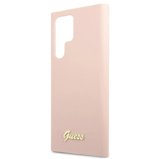 Чохол Guess Silicone Script Metal Logo для Samsung Galaxy S22 Ultra Pink (GUHCS22LLSLMGPP)
