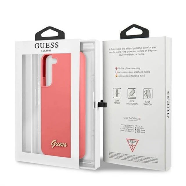 Чохол Guess Silicone Script Metal Logo для Samsung Galaxy S22 Plus Pink (GUHCS22MLSLMGFU)