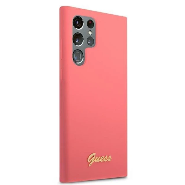 Чохол Guess Silicone Script Metal Logo для Samsung Galaxy S22 Ultra Pink (GUHCS22LLSLMGFU)