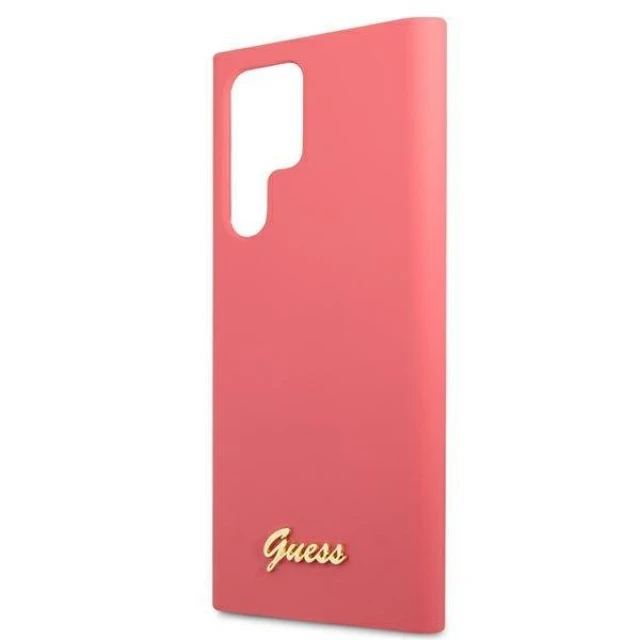 Чохол Guess Silicone Script Metal Logo для Samsung Galaxy S22 Ultra Pink (GUHCS22LLSLMGFU)