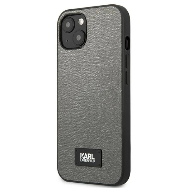 Чехол Karl Lagerfeld Saffiano Plaque для iPhone 13 Silver (KLHCP13MSFMP2DG)