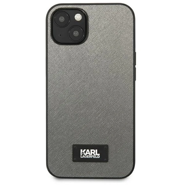 Чехол Karl Lagerfeld Saffiano Plaque для iPhone 13 Silver (KLHCP13MSFMP2DG)