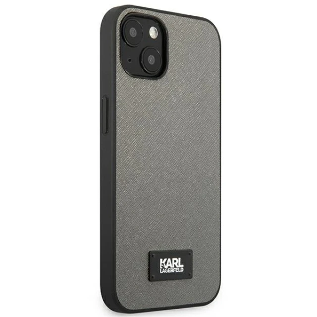 Чехол Karl Lagerfeld Saffiano Plaque для iPhone 13 Silver (KLHCP13MSFMP2DG)