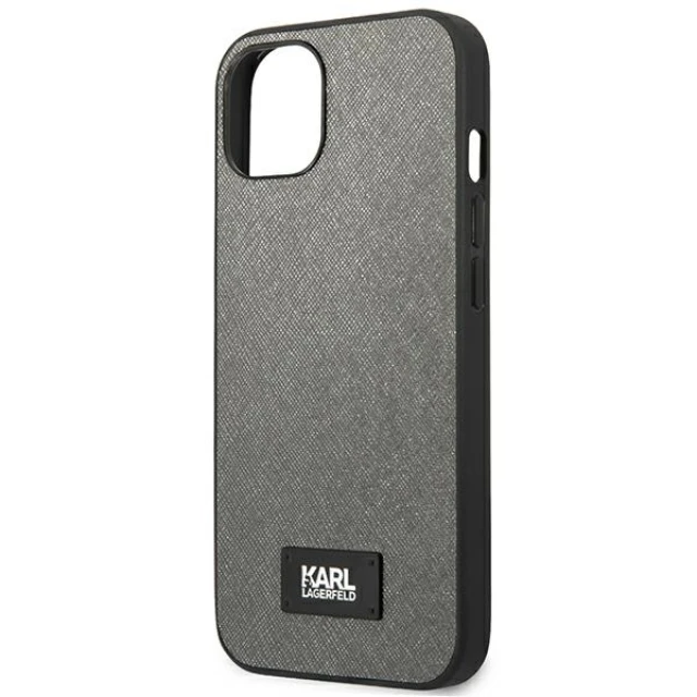 Чехол Karl Lagerfeld Saffiano Plaque для iPhone 13 Silver (KLHCP13MSFMP2DG)