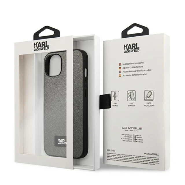 Чехол Karl Lagerfeld Saffiano Plaque для iPhone 13 Silver (KLHCP13MSFMP2DG)